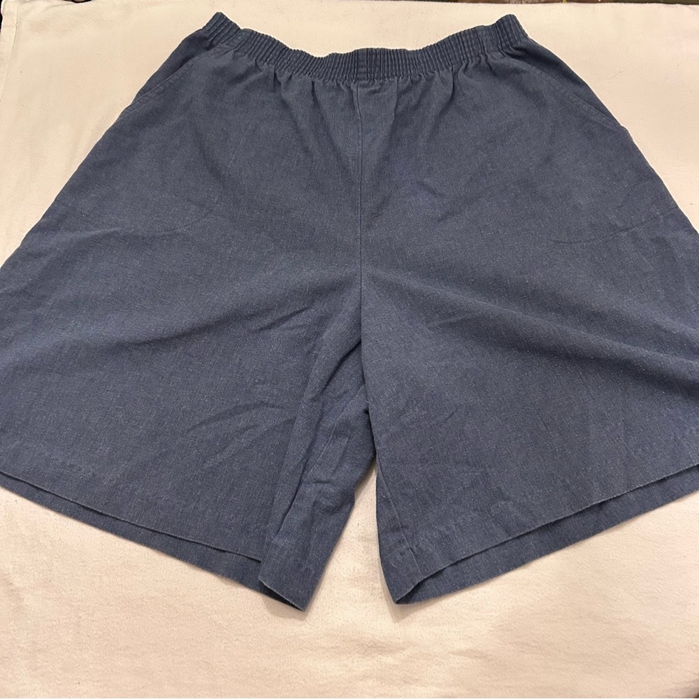 Vintage Bend Over Women's 16 Bermuda Shorts Blue Denim Look Soft Elastic Waist